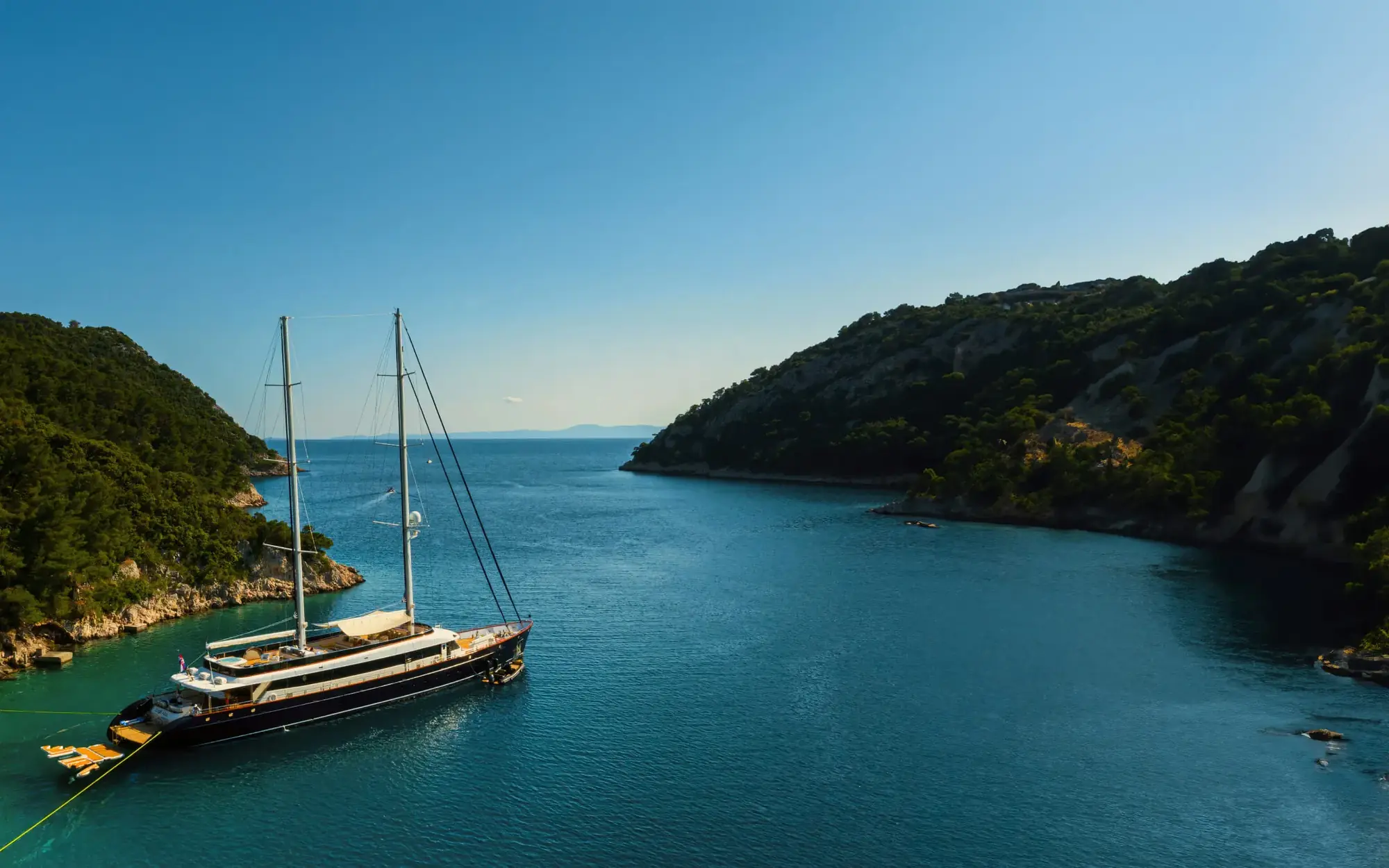 Tramontana sailing yacht at anchor in a quiet Adriatic bay
